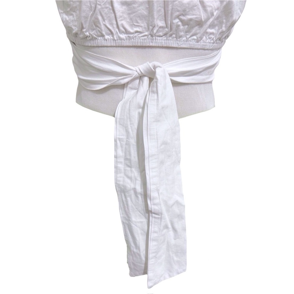 Altar’d State White Crop Peasant Blouse Belted Blouse Puff Sleeve Size Medium - Picture 5 of 11